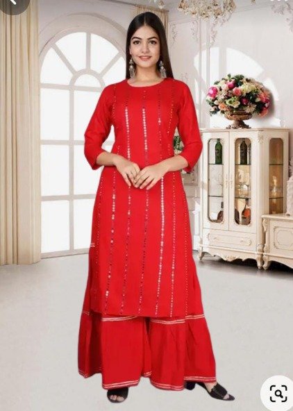 RED MIRROIR KURTI &SHARARA